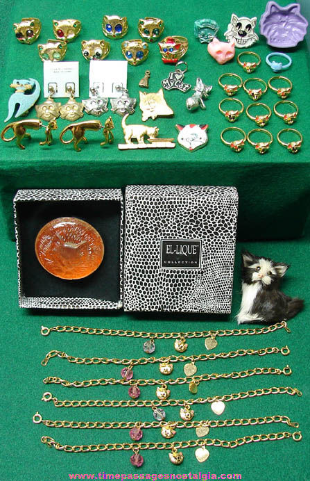 (44) Small Old Cat & Kitten Related Jewelry Items