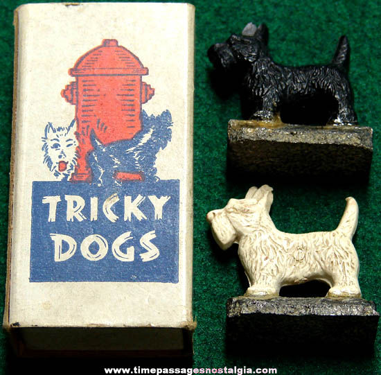 Old Boxed Set of Scottie Tricky Dog Novelty Toy Magnet Figures