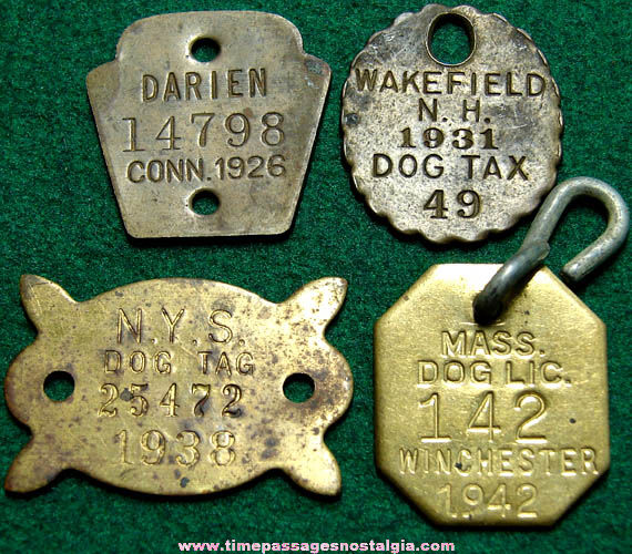 (4) 1926 - 1942 Metal Dog License Tags