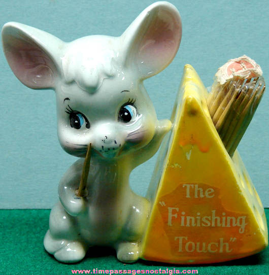 Old Enesco Ceramic Mouse & Cheese Tooth Pick Holder