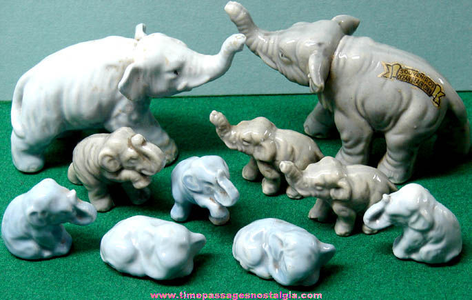 (10) Old Porcelain or Ceramic Souvenir Elephant Figurines
