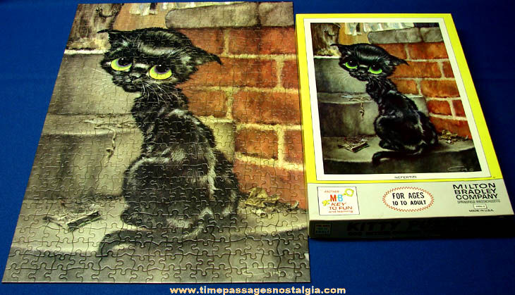 Boxed 1968 Big Eyed Pity Kitty Gig Milton Bradley Jig Saw Puzzle