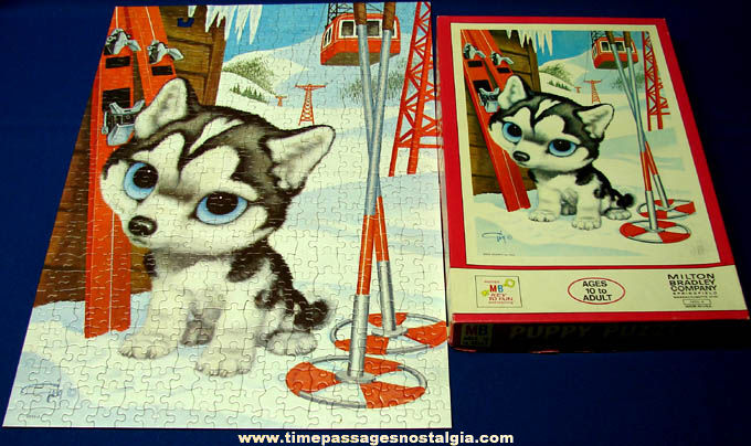 (4) Boxed ©1968 Big Eyed Pity Kitty &Puppy Gig Milton Bradley Jig Saw Puzzles