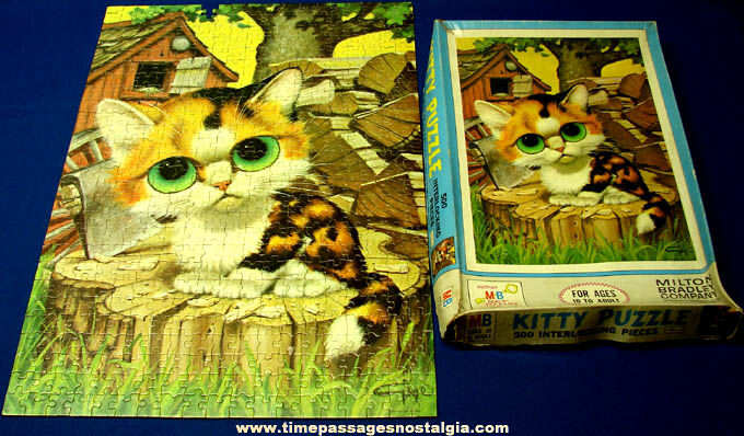 (4) Boxed 1968 Big Eyed Pity Kitty &Puppy Gig Milton Bradley Jig Saw Puzzles