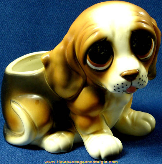 1960s Big Eyed Pity Puppy Gig Art Ceramic Planter