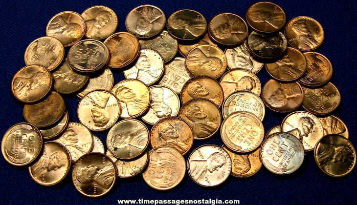 (50) 1940s Uncirculated United States Lincoln Wheat Cent Coins