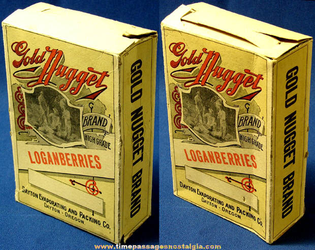 Old Cardboard Gold Nugget Brand Loganberries Advertising Box