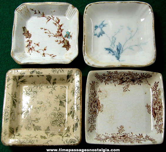 (4) Different Small Old Porcelain Butter Pat Plates