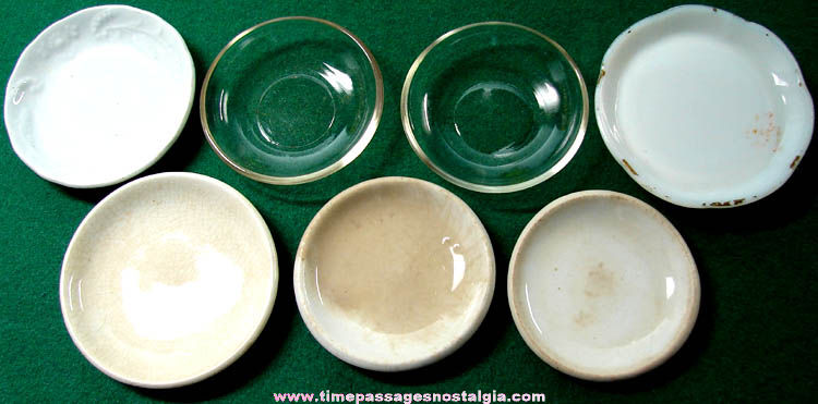 (7) Small Old Porcelain and Glass Butter Pat Plates