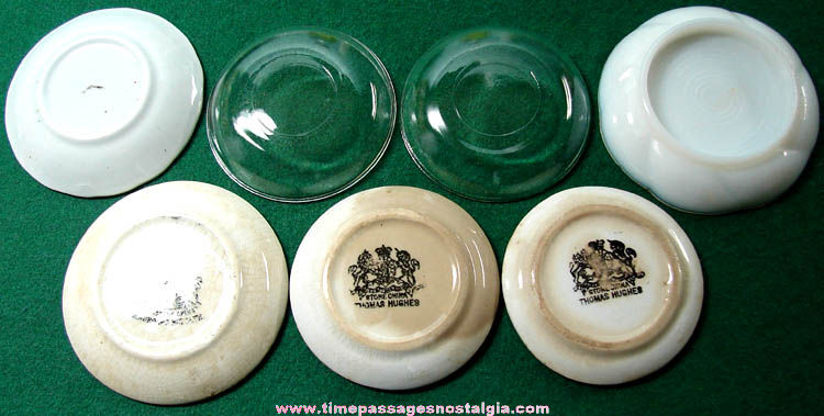 (7) Small Old Porcelain and Glass Butter Pat Plates