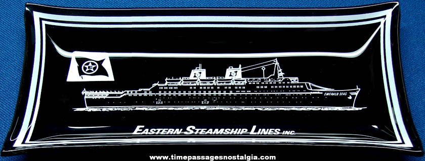 Old Eastern Steamship Black Glass Advertising Souvenir Tray