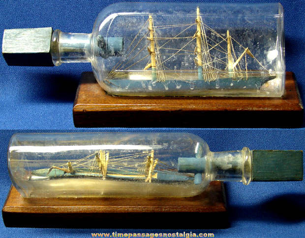 Old Wooden Model Sailing Ship In A Bottle