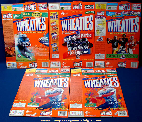 (5) 1990s Football Related Wheaties Cereal Boxes