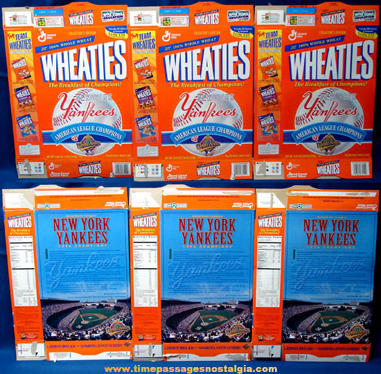 (3) 1996 New York Yankees American League Champion Wheaties Cereal Boxes