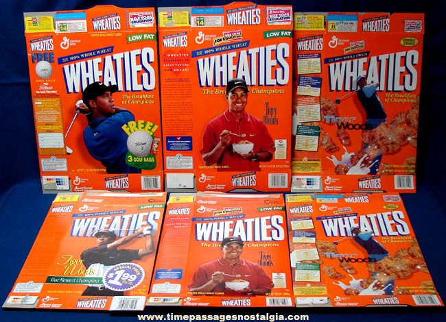 (6) Old Tiger Woods Golf Wheaties Cereal Boxes