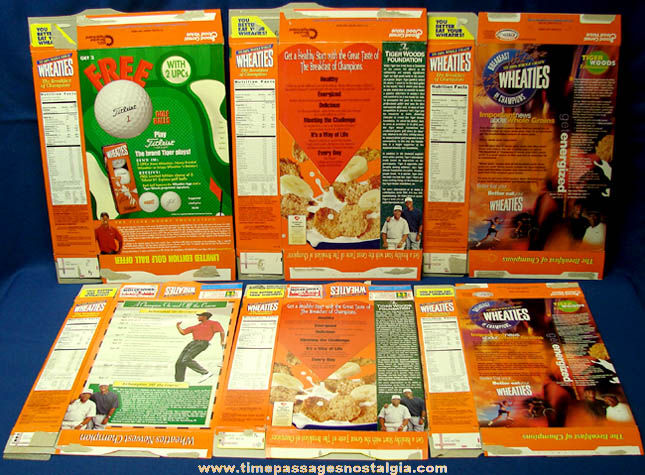 (6) Old Tiger Woods Golf Wheaties Cereal Boxes