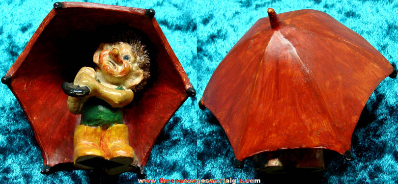 Old Painted Norwegian Troll Figurine with an Umbrella
