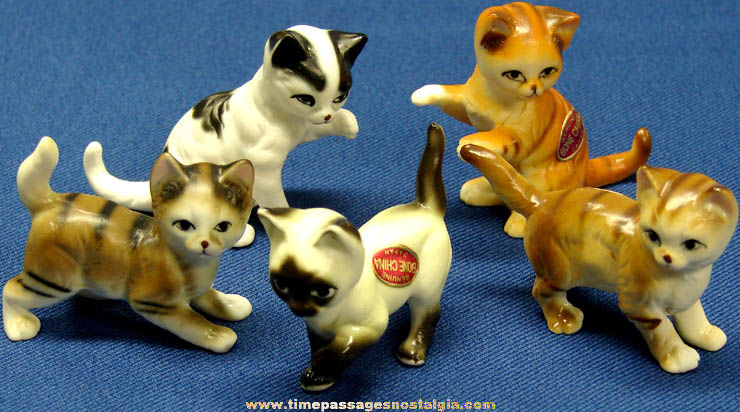 (5) Different Old Cat or Kitten Bone China Figurines