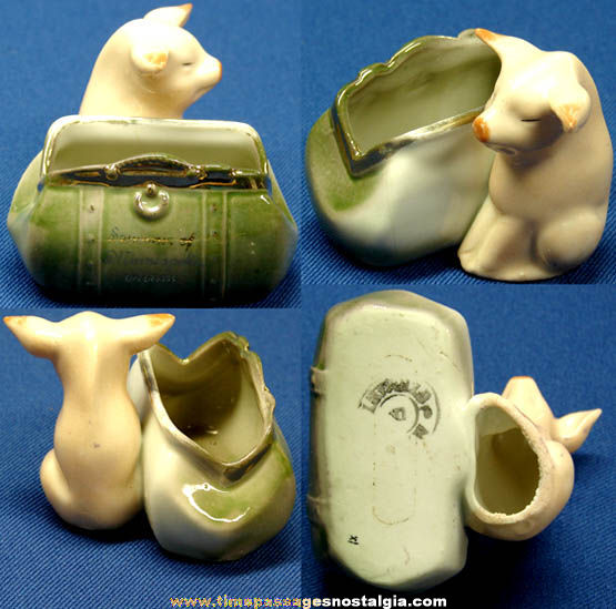Old Porcelain Pig & Suitcase Minneapolis Minnesota Advertising Souvenir Figurine