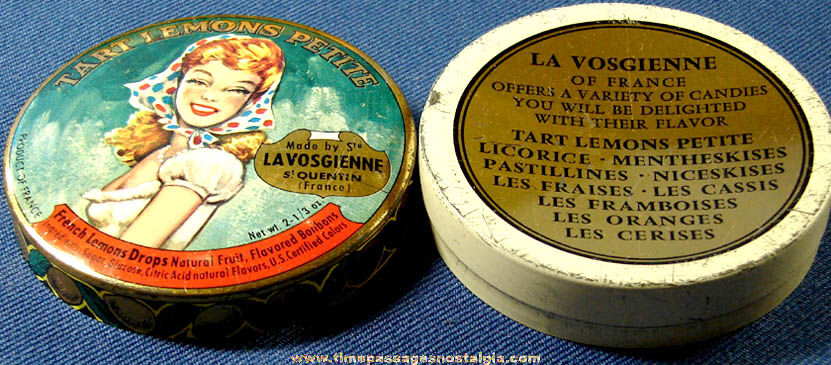 Old French Pretty Lady Risque Candy Advertising Tin Container