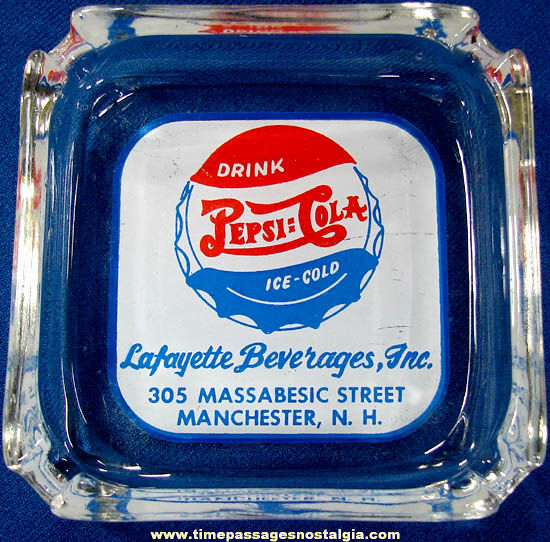 Old Glass Pepsi Cola Advertising Premium Cigarette Ashtray