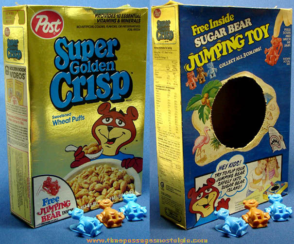 1980s Post Super Golden Crisp Cereal Box & (3) Prizes