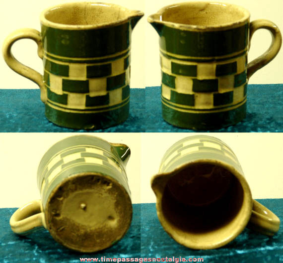 Old Checkerboard Pattern Yellow Ware Pottery Creamer Pitcher