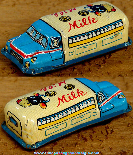 Colorful Old Lithographed Tin Friction Toy Milk Delivery Truck
