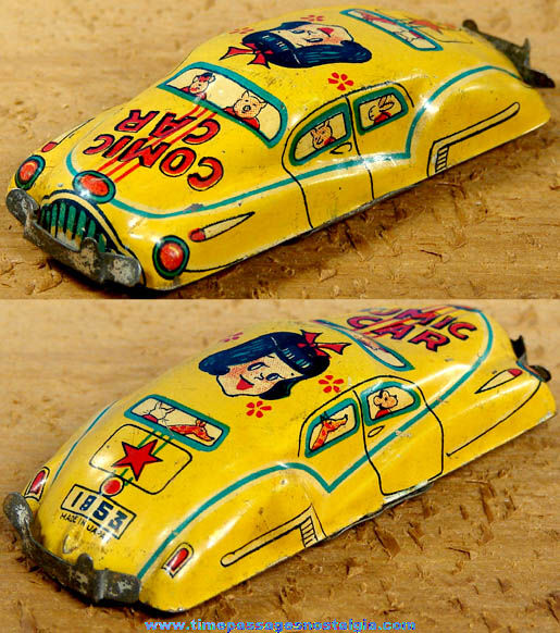 Colorful Old Lithographed Tin Toy Comic Car