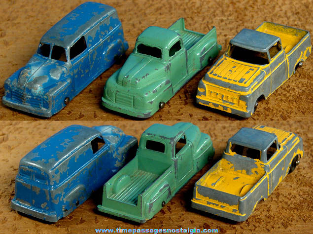 (3) Old Painted Metal Tootsietoy Toy Diecast Trucks