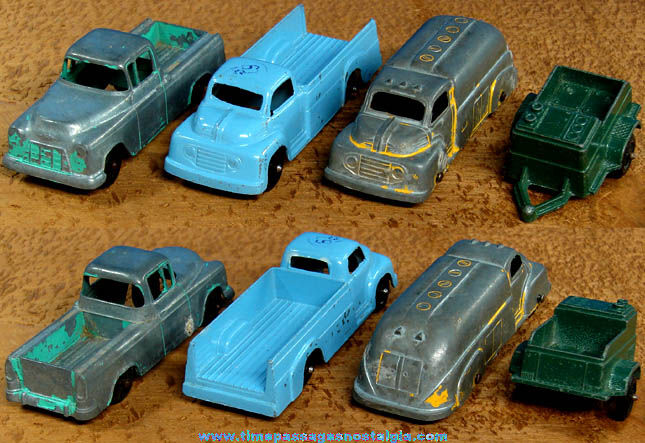 (3) Old Painted Metal Tootsietoy Toy Diecast Trucks & Trailer