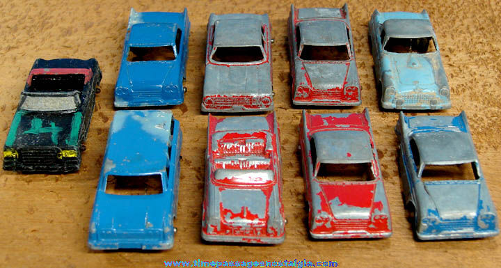(9) Old Painted Metal Tootsietoy Toy Diecast Cars