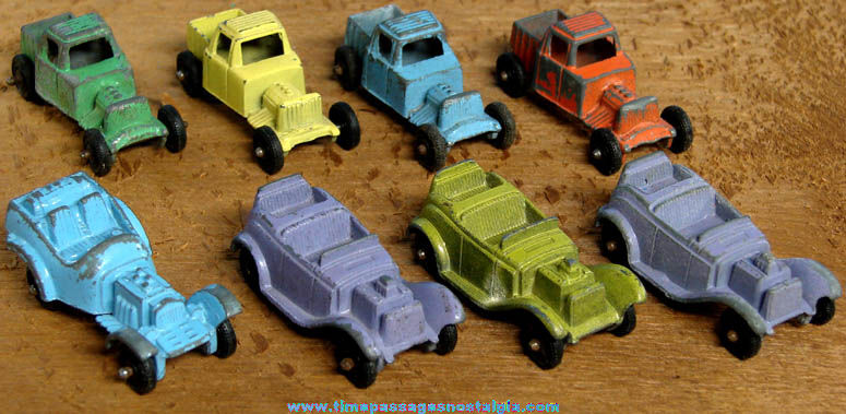 (8) Old Painted Metal Tootsietoy Toy Diecast Hot Rod Cars