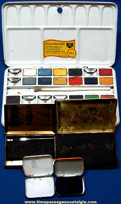 (5) Old Paint and Ink Stamp Pad Tin Containers