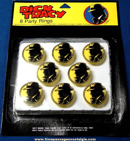 (8) Unopened 1990 Dick Tracy Character Party Favor Premium Toy Rings