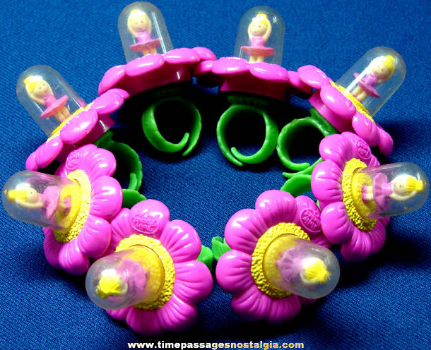 (8) 1994 Polly Pocket Character Ballerina Toy Rings