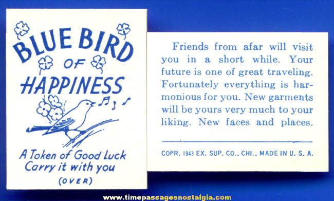 (50) ©1943 Blue Bird of Happiness Exhibit Supply Arcade Fortune Cards