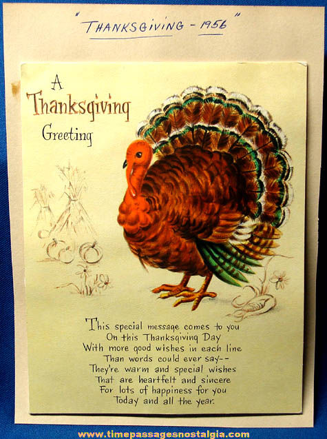 Colorful 1956 Hallmark Pop Up Turkey Thanksgiving Greeting Card