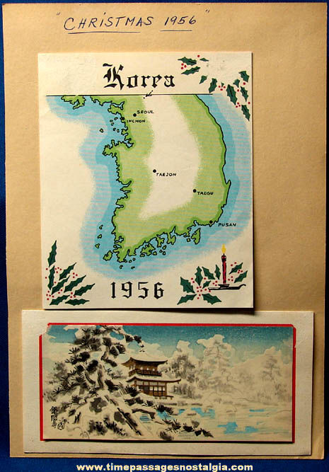 (2) Colorful 1956 U.S. Serviceman Korean Christmas Greeting Cards