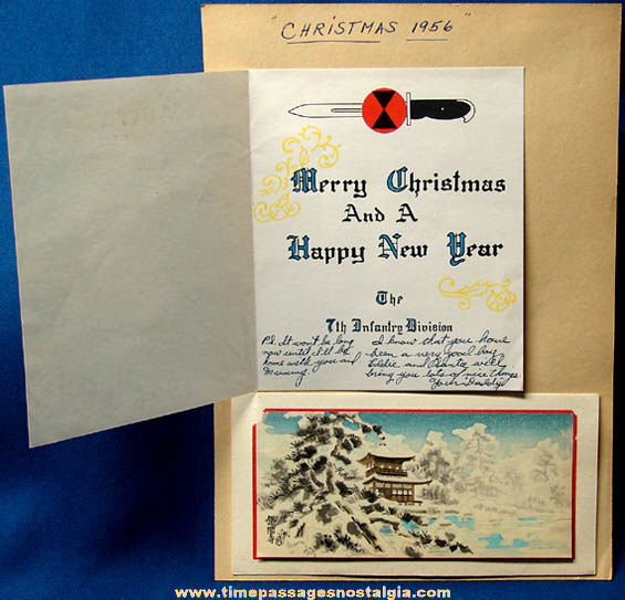 (2) Colorful 1956 U.S. Serviceman Korean Christmas Greeting Cards