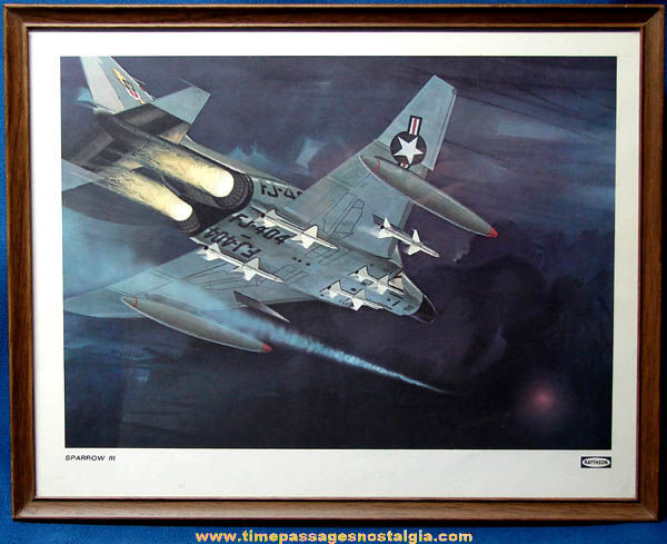 Colorful Old Framed Jet Airplane Print with Raytheon Sparrow III Missiles