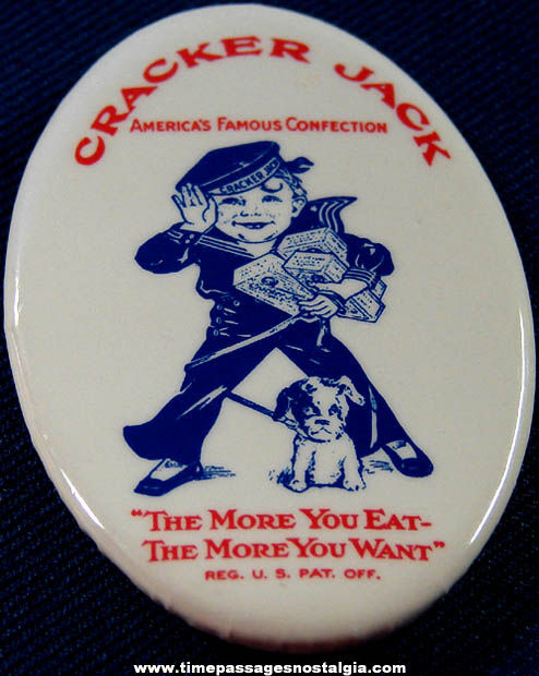 Old Unused Cracker Jack Advertising Employee Oval Pin Back Button Badge