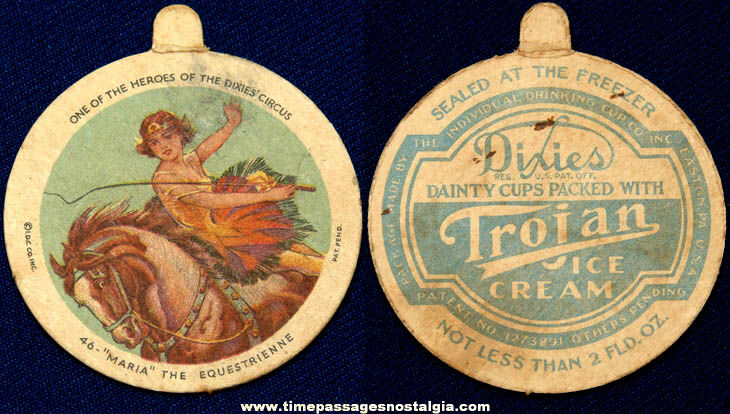 Old Equestrian Circus Performer Dixie Ice Cream Premium Lid