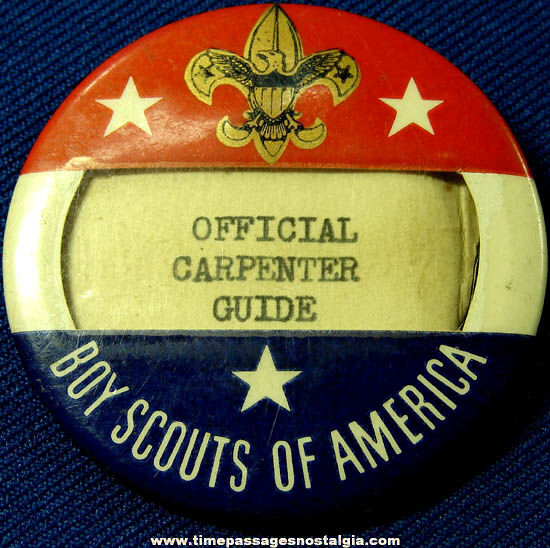 Old Boy Scouts Official Carpenter Guide Celluloid & Metal Badge