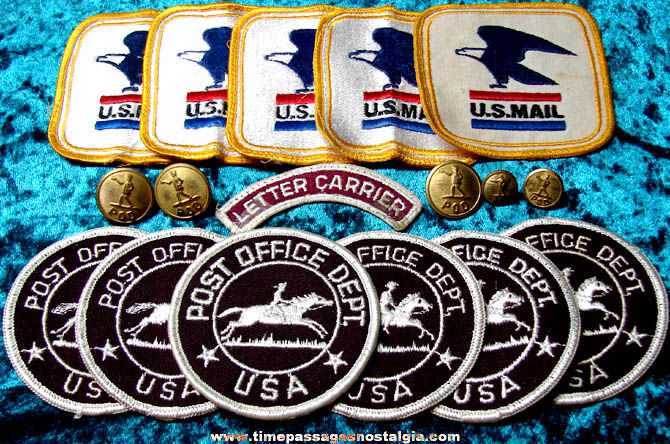 (17) Old United States Postal Worker Uniform Patches & Buttons