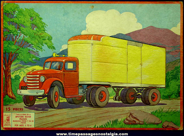 Colorful 1955 Milton Bradley Company Tractor Trailer Truck Frame Tray Puzzle