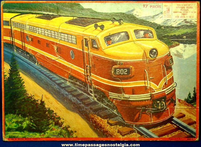 Colorful 1958 Milton Bradley Company Diesel Train Frame Tray Puzzle
