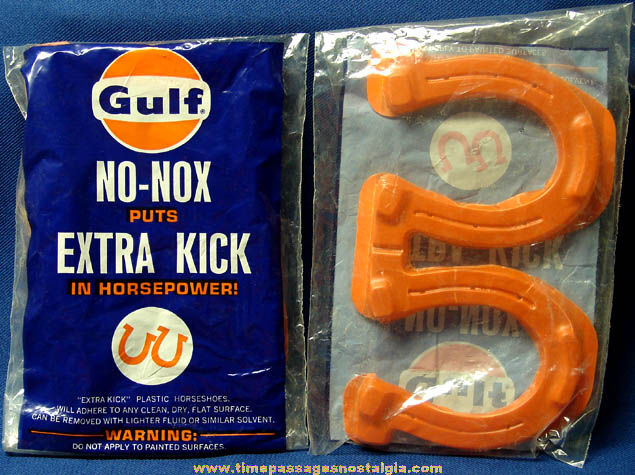 (2) Old Unused Gulf Gasoline Advertising Premium Horse Shoes