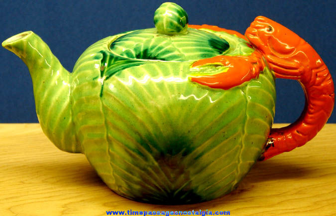 Colorful Old Lobster & Cabbage Porcelain Tea Pot