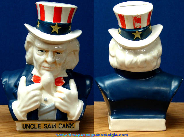 Old Painted Ceramic or Porcelain Uncle Sam Character Coin Savings Bank